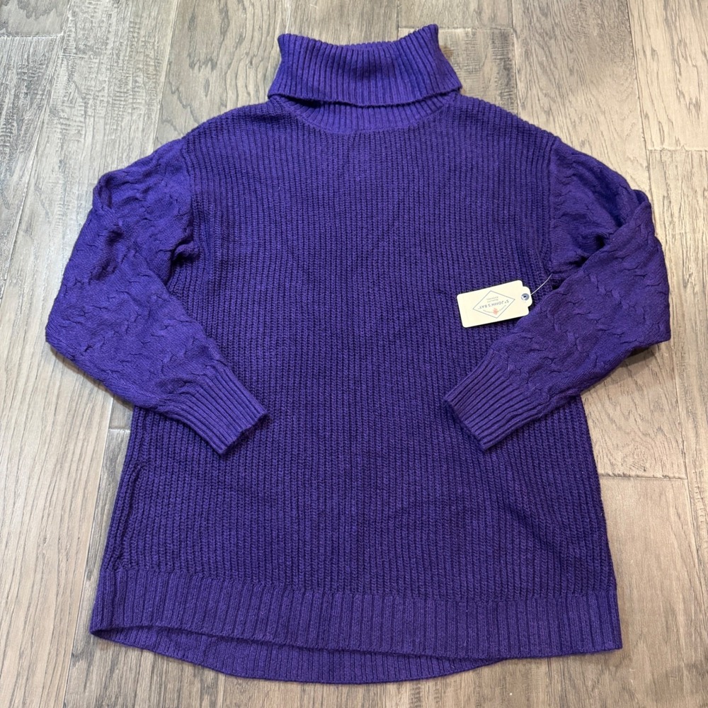 St Johns Bay Purple Turtleneck Sweater Women's Large Cable Knit Pullover